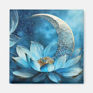 Celestial moon and lotus flower magnet