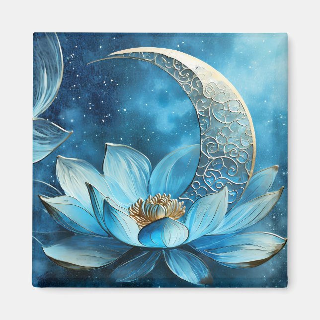 Celestial moon and lotus flower magnet (Front)