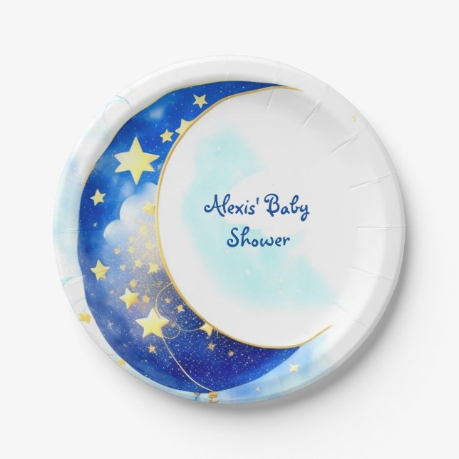Celestial Moon and Stars Baby Shower Paper Plate (Front)