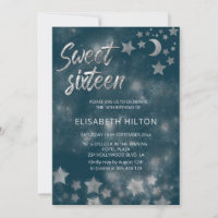 Celestial moon and stars calligraphy sweet sixteen
