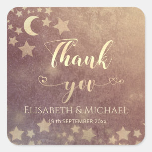 Celestial  moon and stars calligraphy thank you sq square sticker