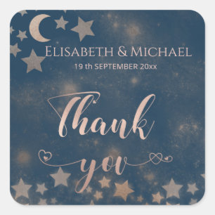 Celestial  moon and stars calligraphy thank you square sticker