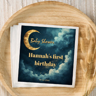 Celestial Moon and Stars First Birthday Baby Showe Napkin