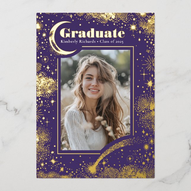 Celestial Moon and Stars Graduate Photo Graduation (Front)