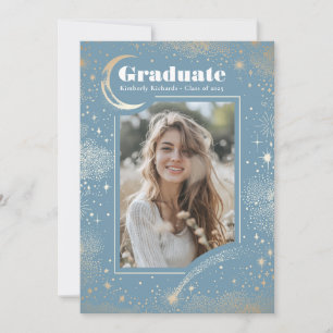 Celestial Moon and Stars Graduate Photo Graduation Invitation