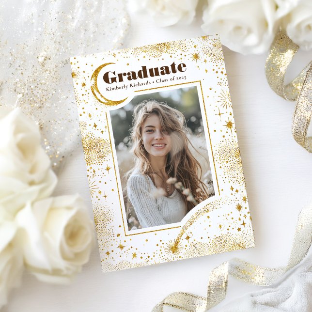 Celestial Moon and Stars Graduate Photo Graduation Invitation (Stars and Moon Graduation Party Photo Invitation)