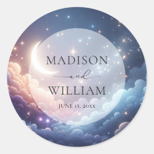 Celestial Moon and Stars Personalised Wedding Classic Round Sticker