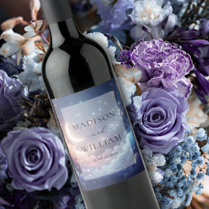 Celestial Moon and Stars Personalised Wedding Wine Label