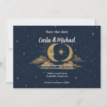 Celestial Moon and Stars Save the Date Invitation