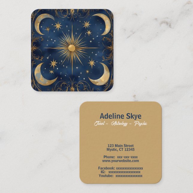 Celestial moon and stars square business card (Front/Back)