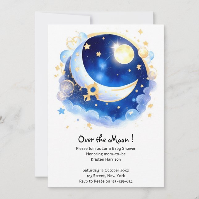 Celestial Moon and Stars Theme Baby Shower Invitation (Front)