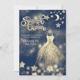 Celestial moon and stars typography sweet sixteen invitation