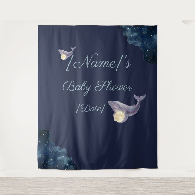 Celestial Moon Baby Shower Large Backdrop Tapestry (Front)