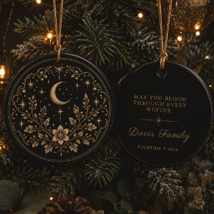Celestial Moon Botanical Winter Solstice Ceramic Ornament