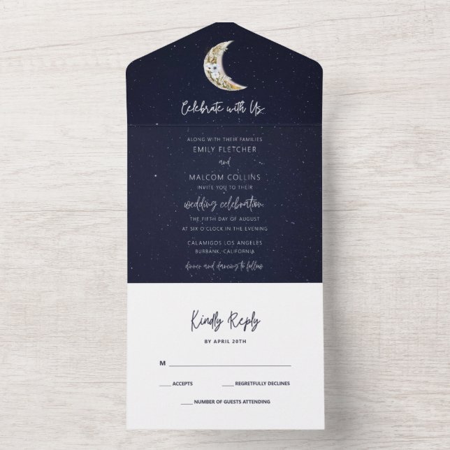 Celestial Moon Celebrate Wedding All In One Invitation (Inside)