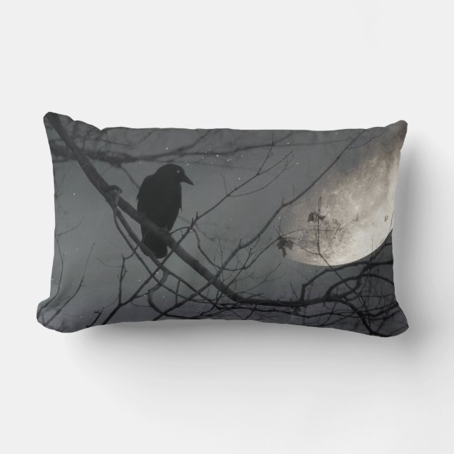 Celestial Moon Crow Throw Pillow (Front)