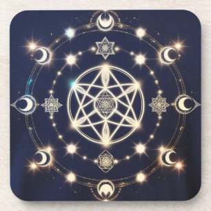Celestial Moon Cycle Mandala – Sacred Geometry Coaster