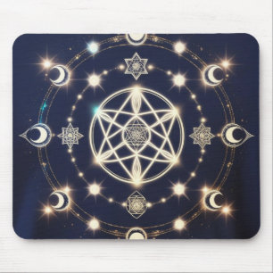 Celestial Moon Cycle Mandala – Sacred Geometry Mouse Pad