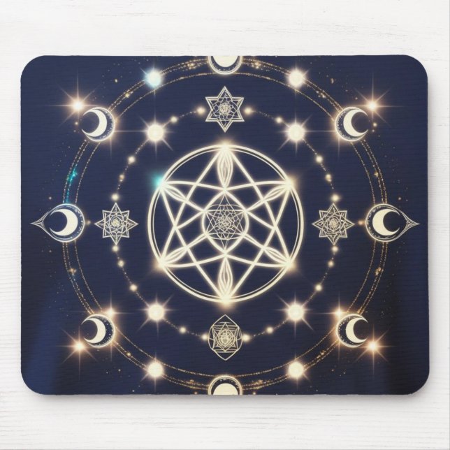 Celestial Moon Cycle Mandala – Sacred Geometry Mouse Pad (Front)