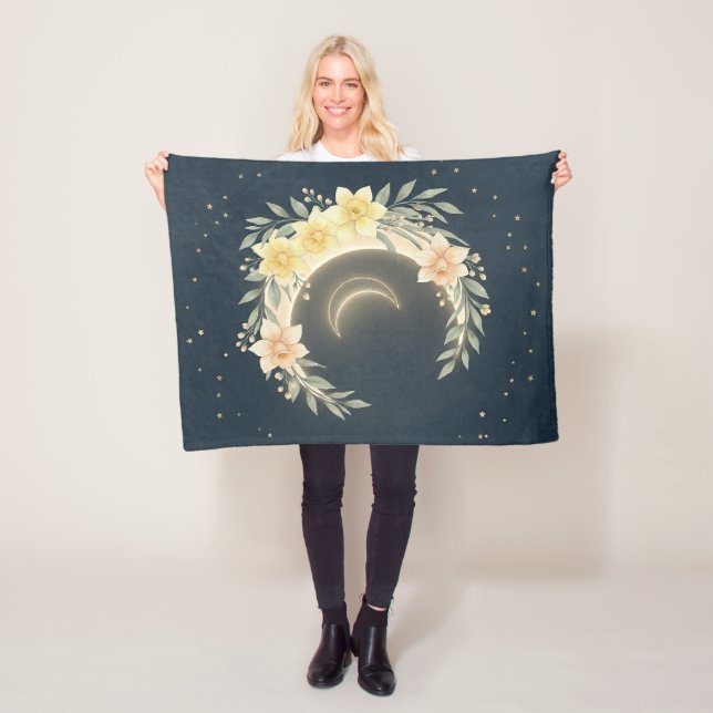 Celestial Moon & Daffodil Baby Fleece Blanket (In Situ)