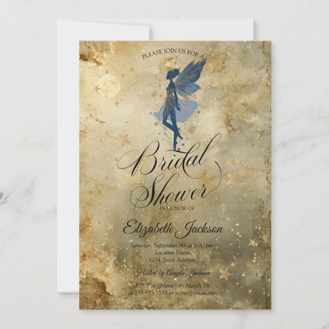 Celestial Moon Fairy Girl Gold Bridal Shower Invitation (Front)