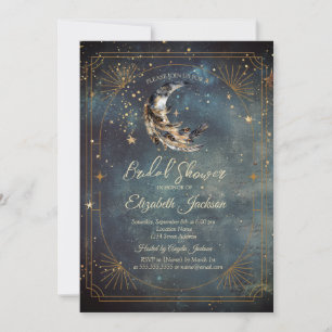 Celestial Moon Feather Frame Sky Bridal Shower Invitation