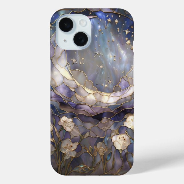 Celestial Moon & Floral Stained Glass Phone Case (Back)