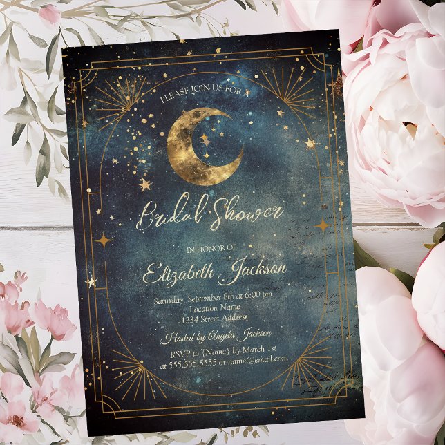 Celestial Moon Frame Dark Galaxy Sky Bridal Shower Invitation (Creator Uploaded)