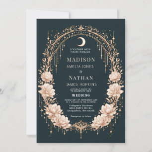 Celestial Moon Frame Gold Romantic wedding Invitation