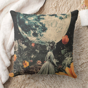Celestial Moon Garden Sepia Floral Girl Cushion