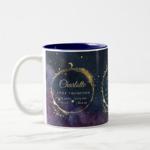 Celestial Moon Gift Birth Stats Keepsake Navy Blue Two-Tone Coffee Mug