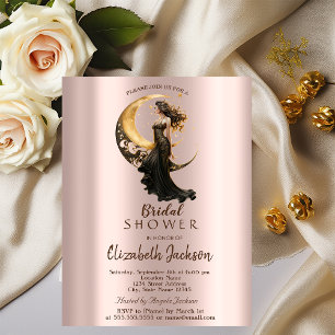 Celestial Moon Girl Rose Gold Bridal Shower Invitation