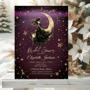 Celestial Moon,Girl Stars Burgundy Bridal Shower Invitation