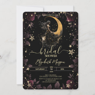 Celestial Moon,Girl,Stars Flowers Bridal Shower Invitation