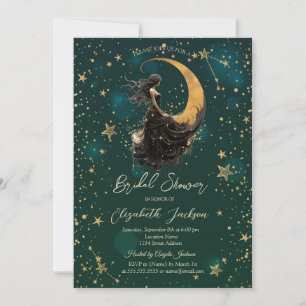 Celestial Moon,Girl Stars Green Bridal Shower Invitation