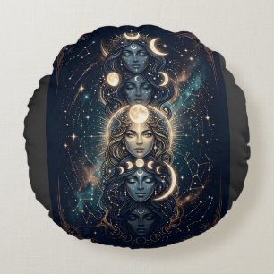 Celestial Moon Goddess Mystical Round Cushion
