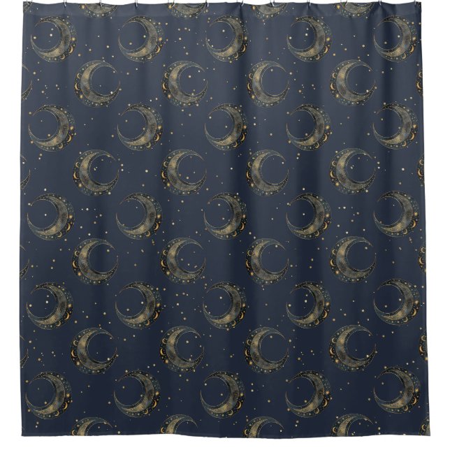 Celestial Moon Gold Starry Night Pattern (1) Shower Curtain (Front)