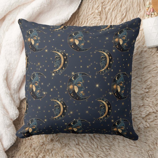 Celestial Moon Gold Starry Night Pattern (3) Cushion (Blanket)