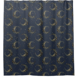 Celestial Moon Gold Starry Night Pattern Shower Curtain