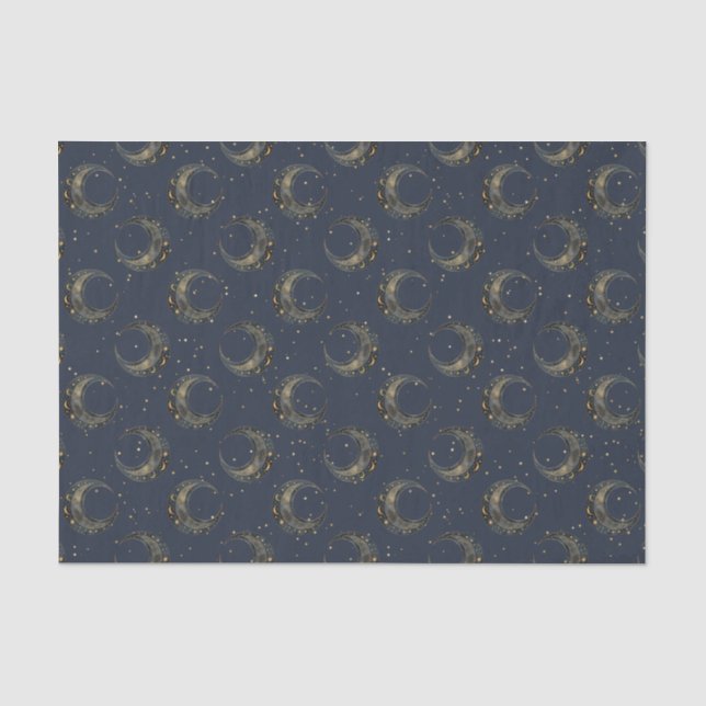 Celestial Moon Gold Starry Night Pattern Tissue Paper (Front)