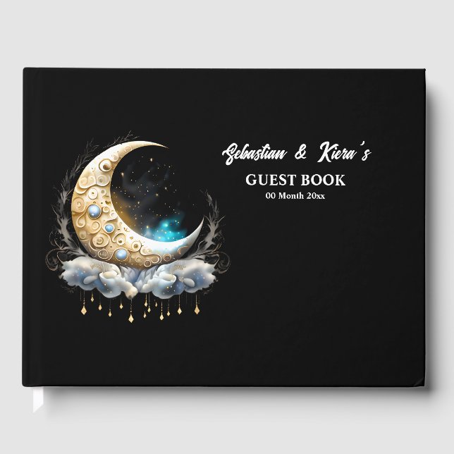 Celestial moon luna starry night stars guest book (Front)