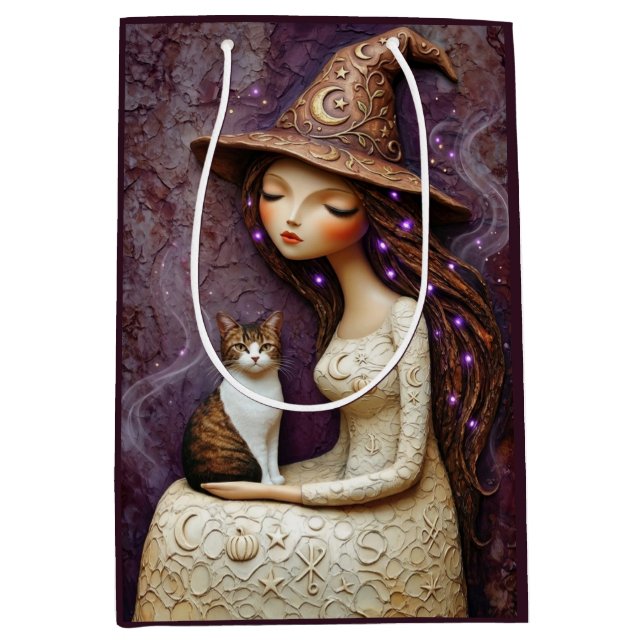 Celestial Moon Maiden Mystical Cat Gift Bag (Front)