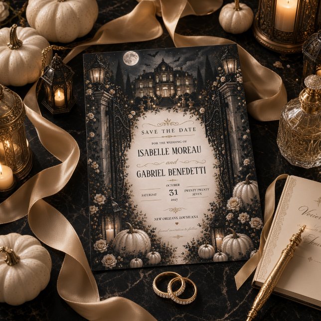 Celestial Moon Mansion Halloween Save The Date Invitation (Creator Uploaded)