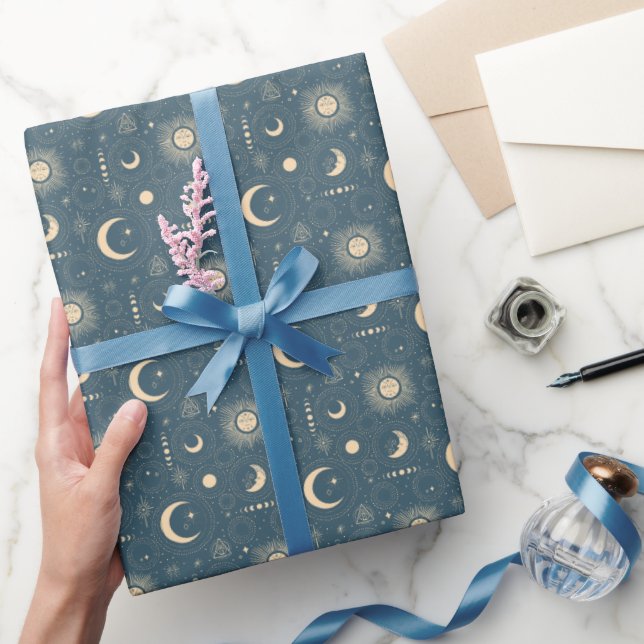 Celestial Moon Midnight Sky wrapping paper (Gifting)