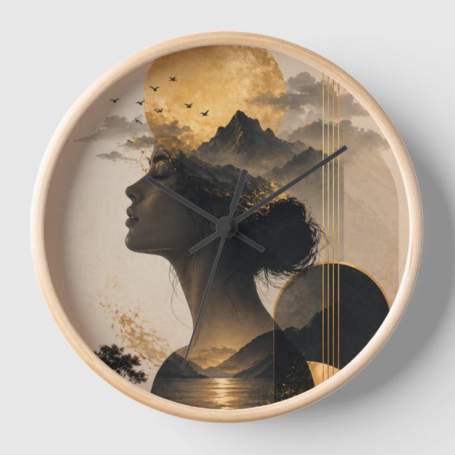 Celestial Moon & Mountain Wall Clock – Artistic Bo (Front)