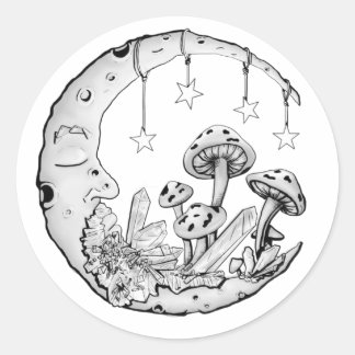 Celestial moon mushroom lover classic round sticker