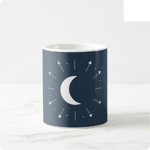 Celestial Moon Phase Mug - Deep Navy & Silver (Ful
