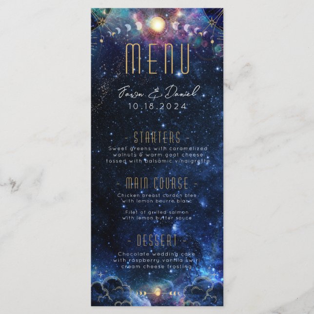 Celestial Moon Phase Wedding Menu (Front)