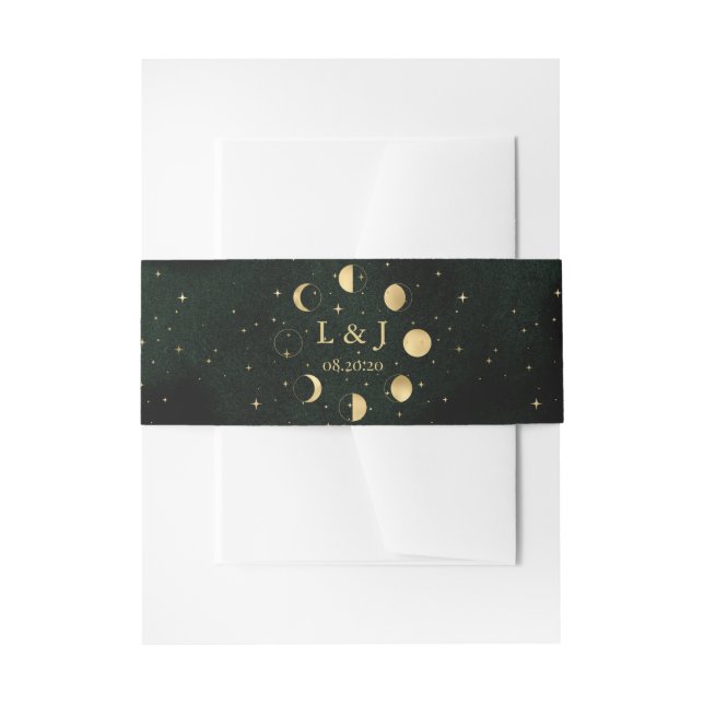 Celestial Moon Phases Emerald Wedding Belly Band Invitation Belly Band (Front Example)