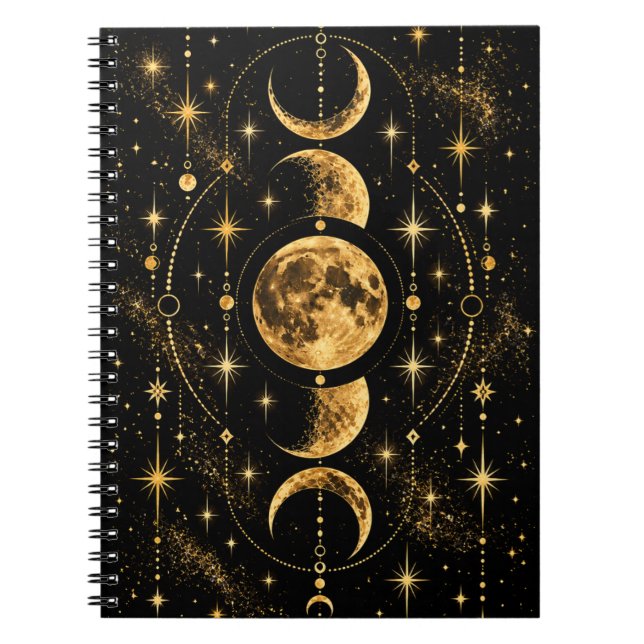 Celestial Moon Phases Gold Notebook (Front)